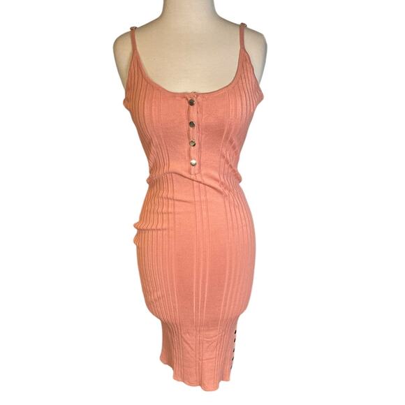 GUESS Blush Pink Size Large Ribbed Soft Stretchy Silver Functional Buttons Thick - Picture 1 of 10